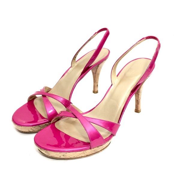 Stuart Weitzman Pink Patent Leather Cork Platforms - Picture 2 of 8